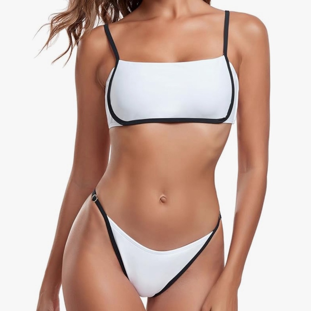 RELLECIGA Women's Adjustable Bandeau Bikini Set Splicing Color Two Piece